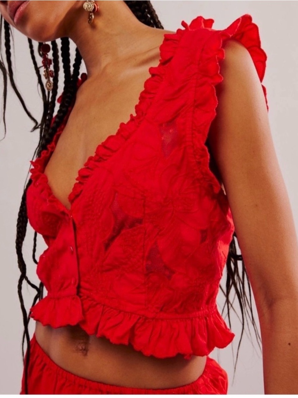 Free People All the Ways Red Lace Crop Top NWT